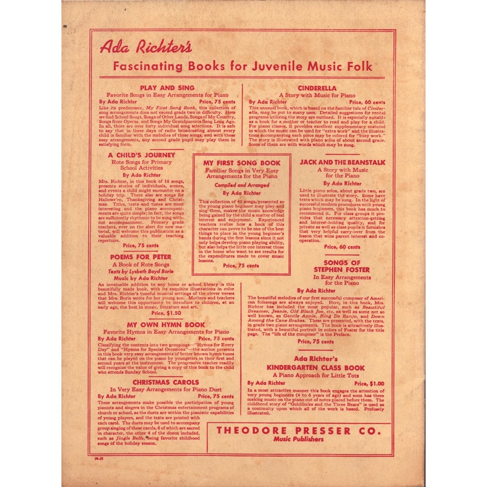 The First Easter Ada Richter Piano Sheet Music Book Theodore Presser Co Vintage - Picture 2 of 2